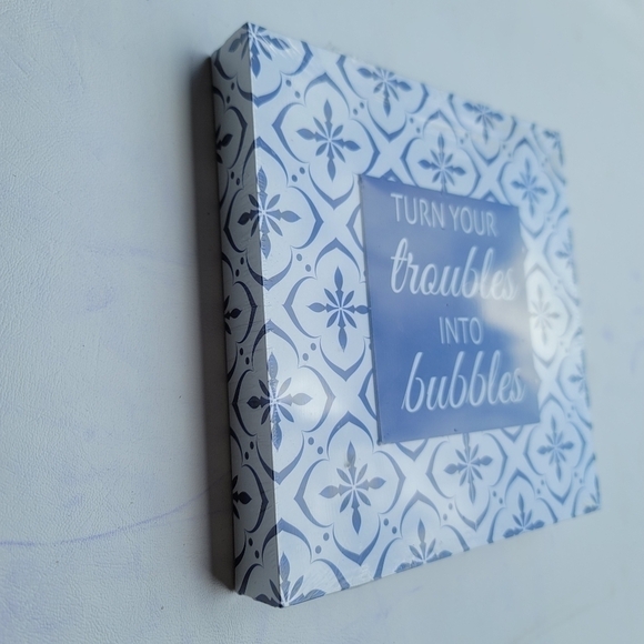 Turn your TROUBLES into BUBBLES wall decor sign Navy Blue White 8 x 8 - Picture 2 of 7
